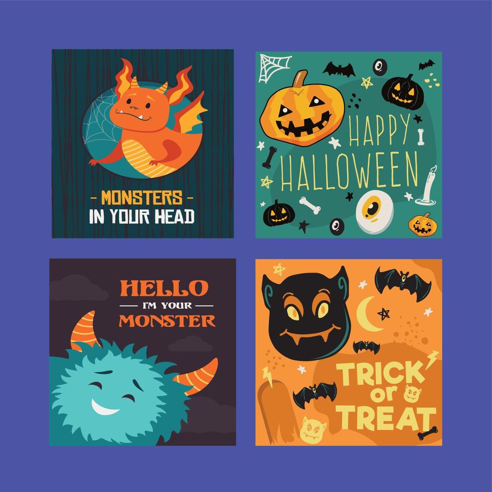 Set of Happy Halloween and Trick or Treat greeting cards vector