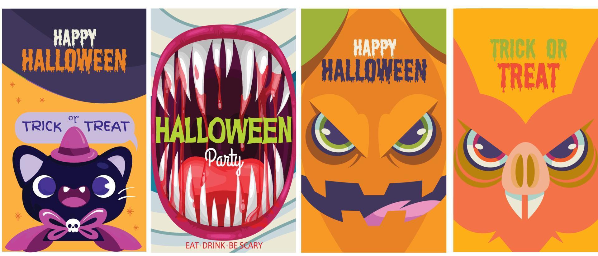 conjunto de cuatro tarjetas de halloween vector