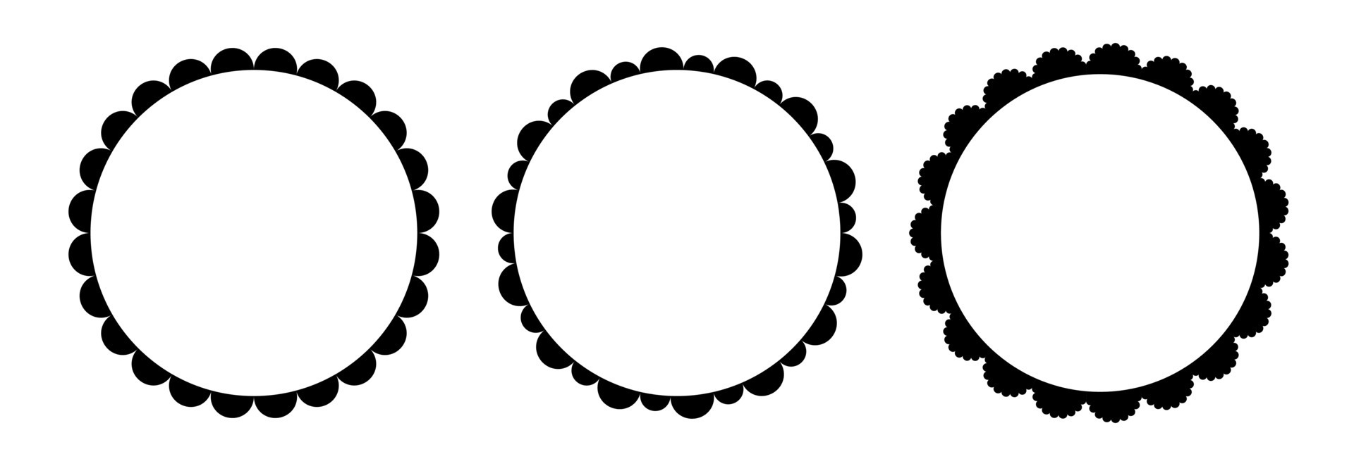 Scalloped edge round strokes set. Simple circle scalloped border