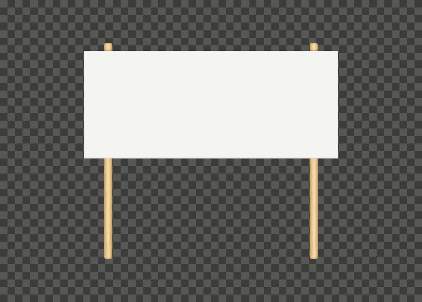 Picket banner frame. Blank demonstration banner mock up. Empty protest placard with wooden poles. Realistic politic strike board mockup. Vector illustration isolated