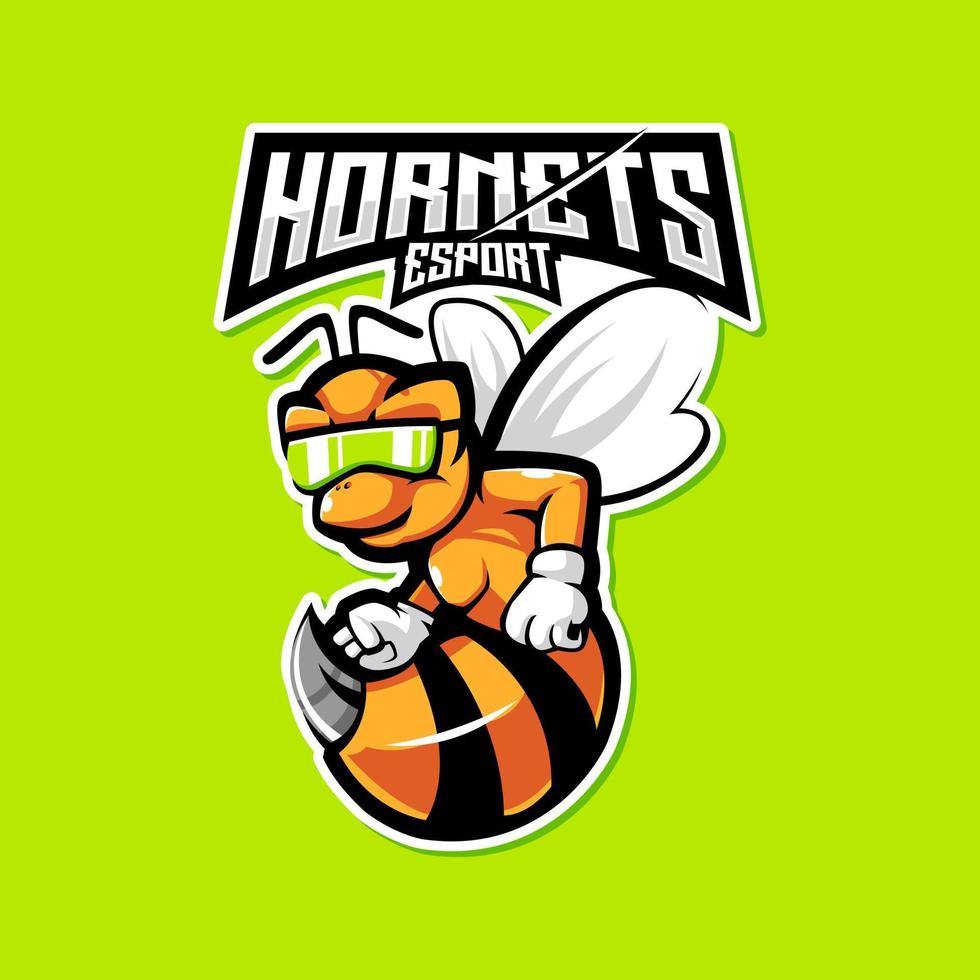 logotipo de esport de avispón. abeja con gafas para juegos de equipo y deportes vector