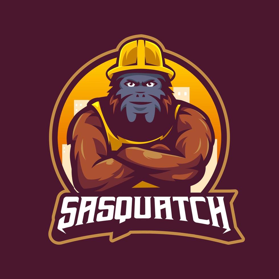 Sasquatch mascot logo design illustration vector. Bigfoot wears constructor uniform vector