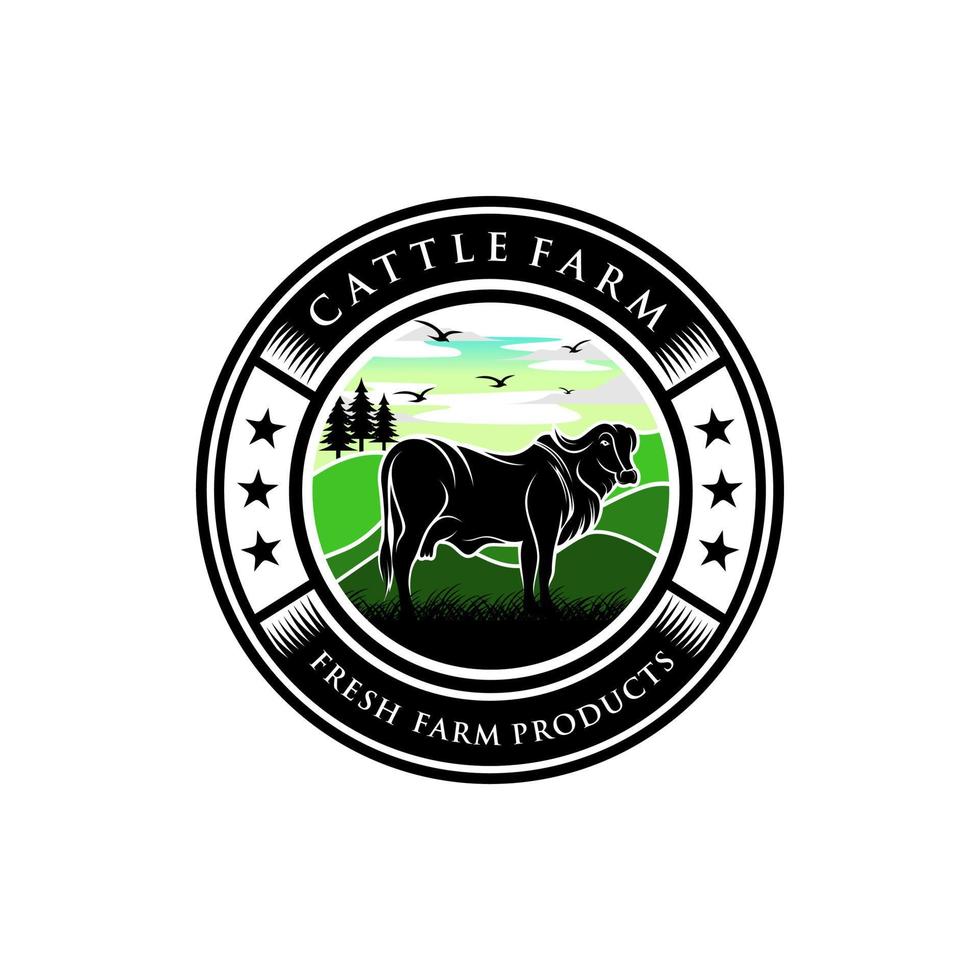 Vintage cattle farm logo vector template