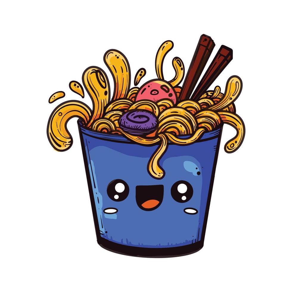 cute cartoon noodle doodle on white backgroundt vector