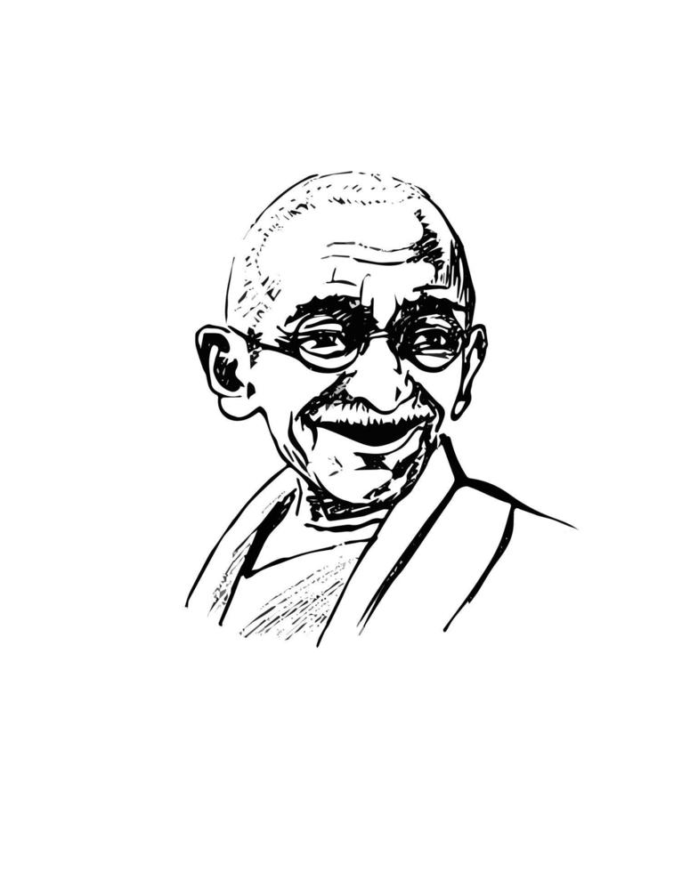 Retrato de dibujo de mahatma gandhi. líder mundialmente famoso del movimiento de independencia de la India vector