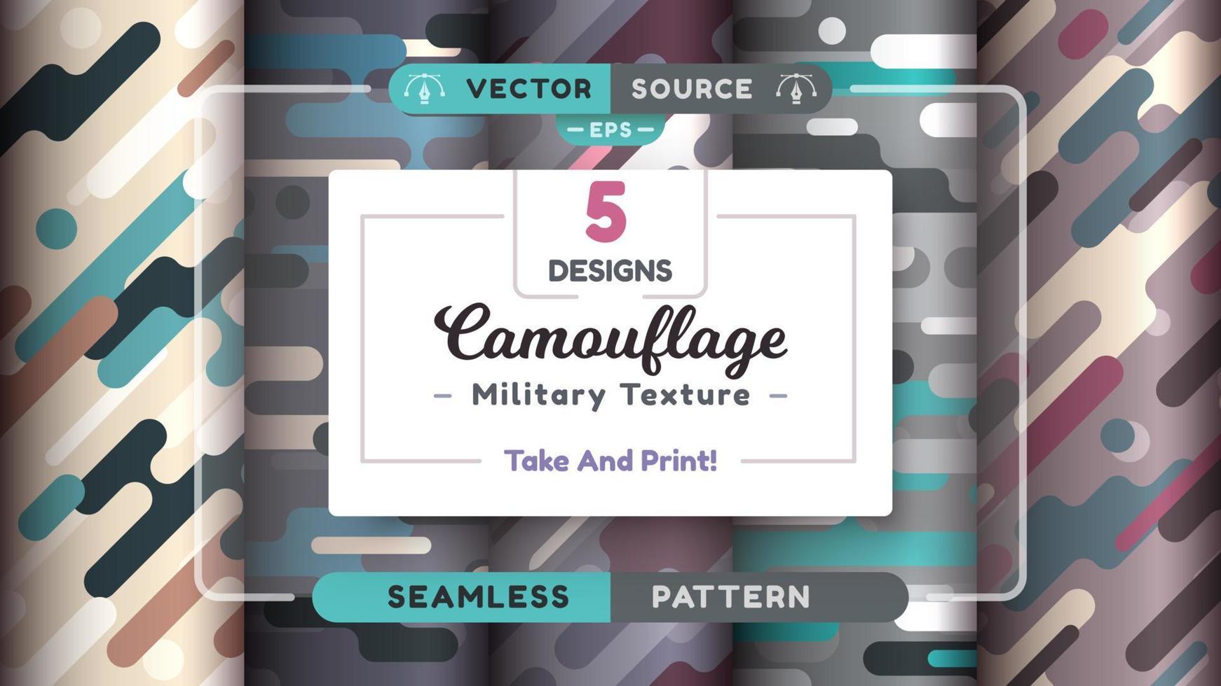 Camouflage seamless patterns, military texture, bundle war fabric. vector