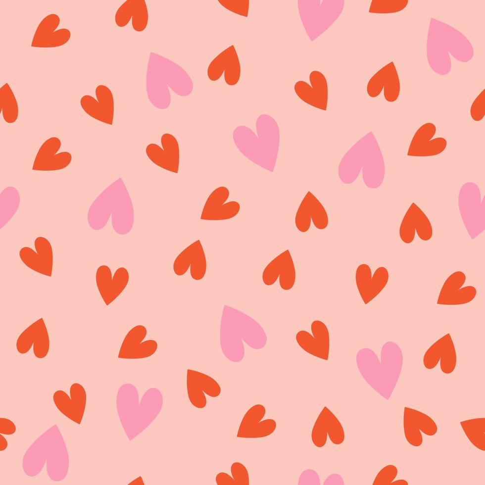 Seamless pattern with pink and red hearts. Vector graphics.