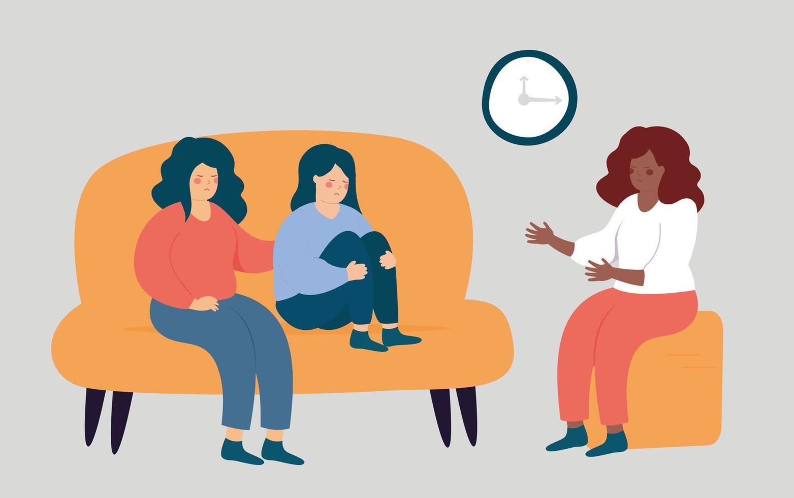 Worried mother and daughter visit a therapist doctor Patient woman