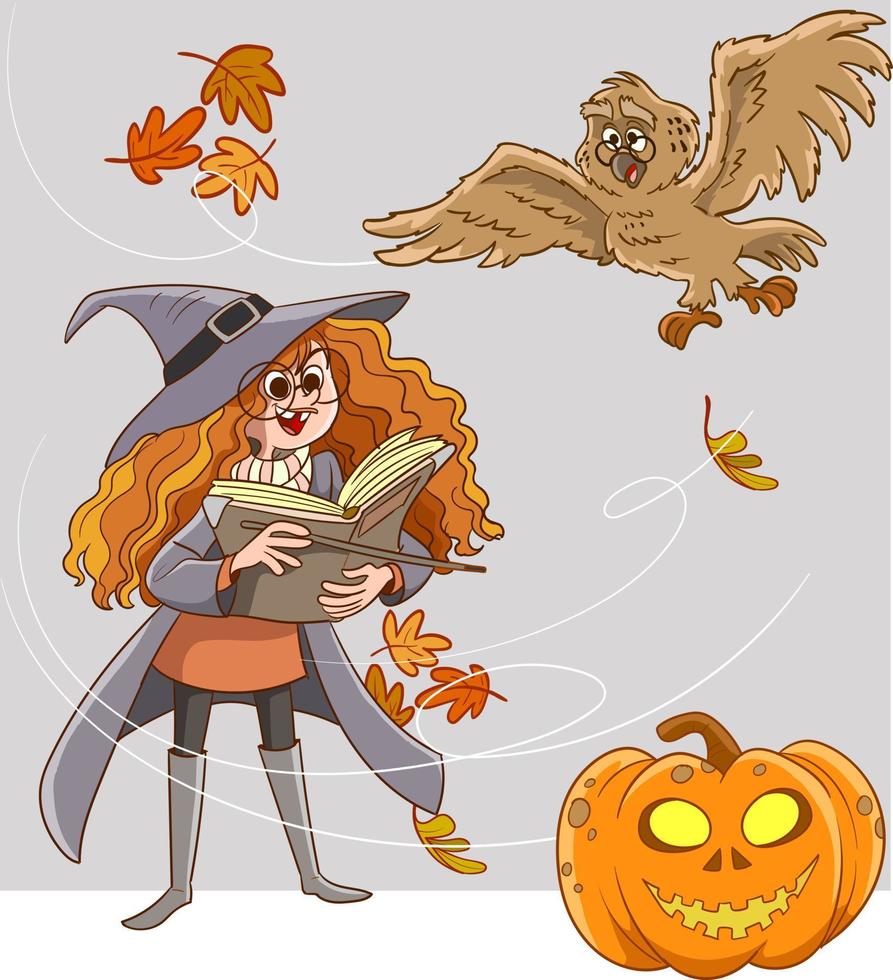Girl in costume of Halloween witch vector