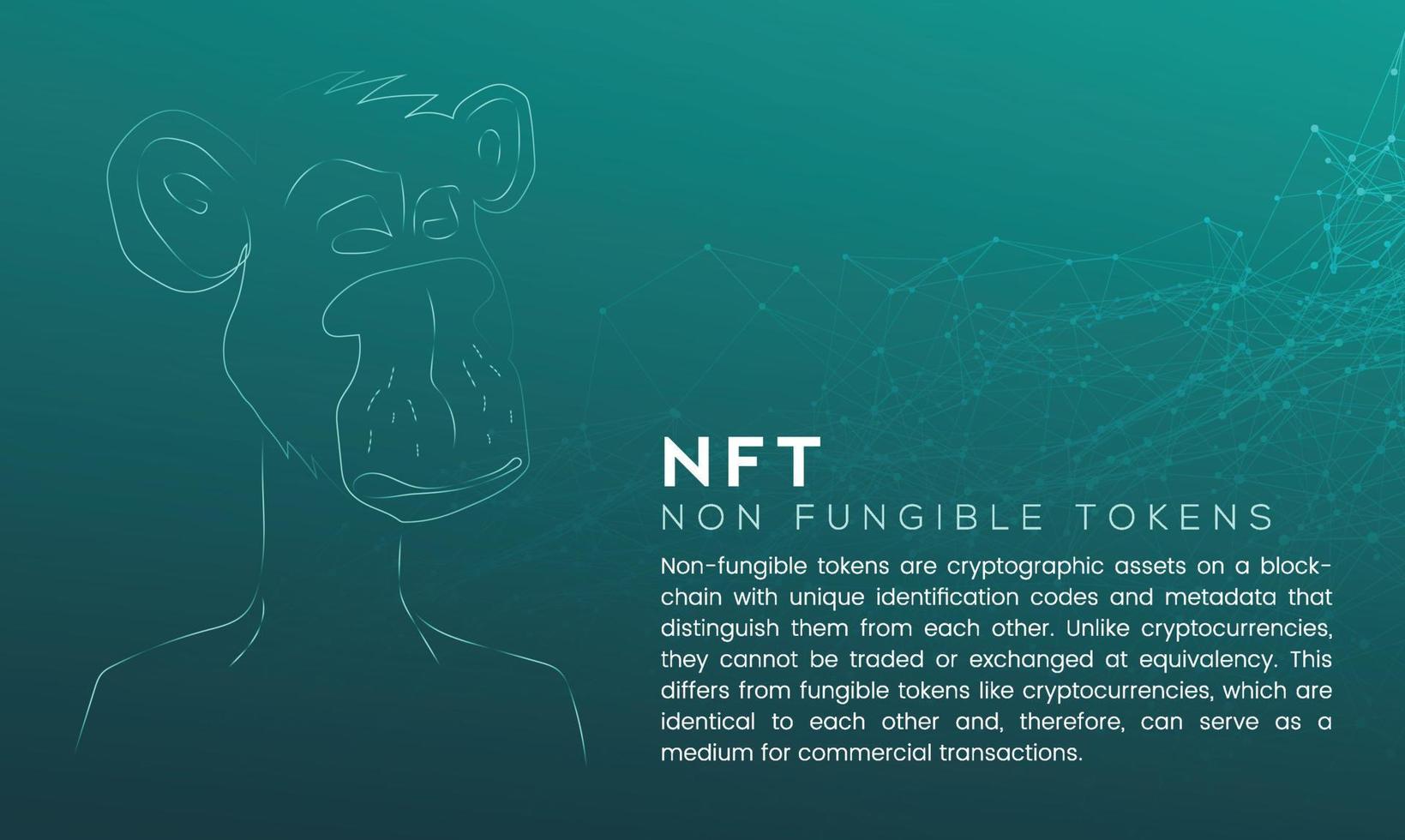 NFT monkey icon concept with polygon node connected dots and neon effect vector