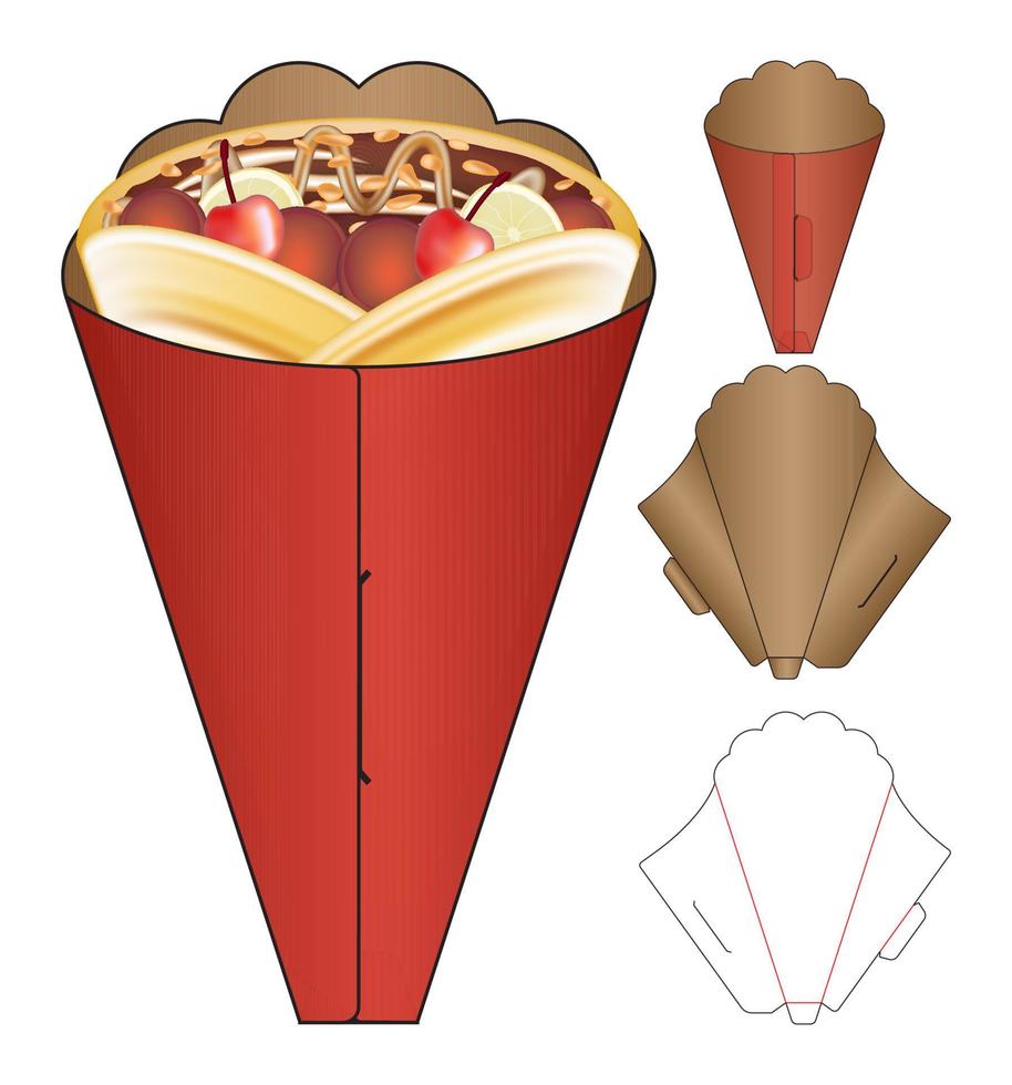 Crepe packaging die cut template design. 3d mock-up vector