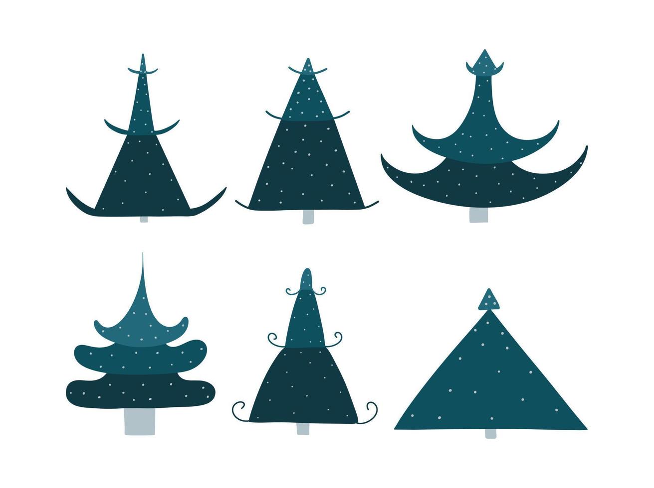 Set of abstract art Christmas trees. Holiday flat icons set. Vector illustration for new year and Xmas.