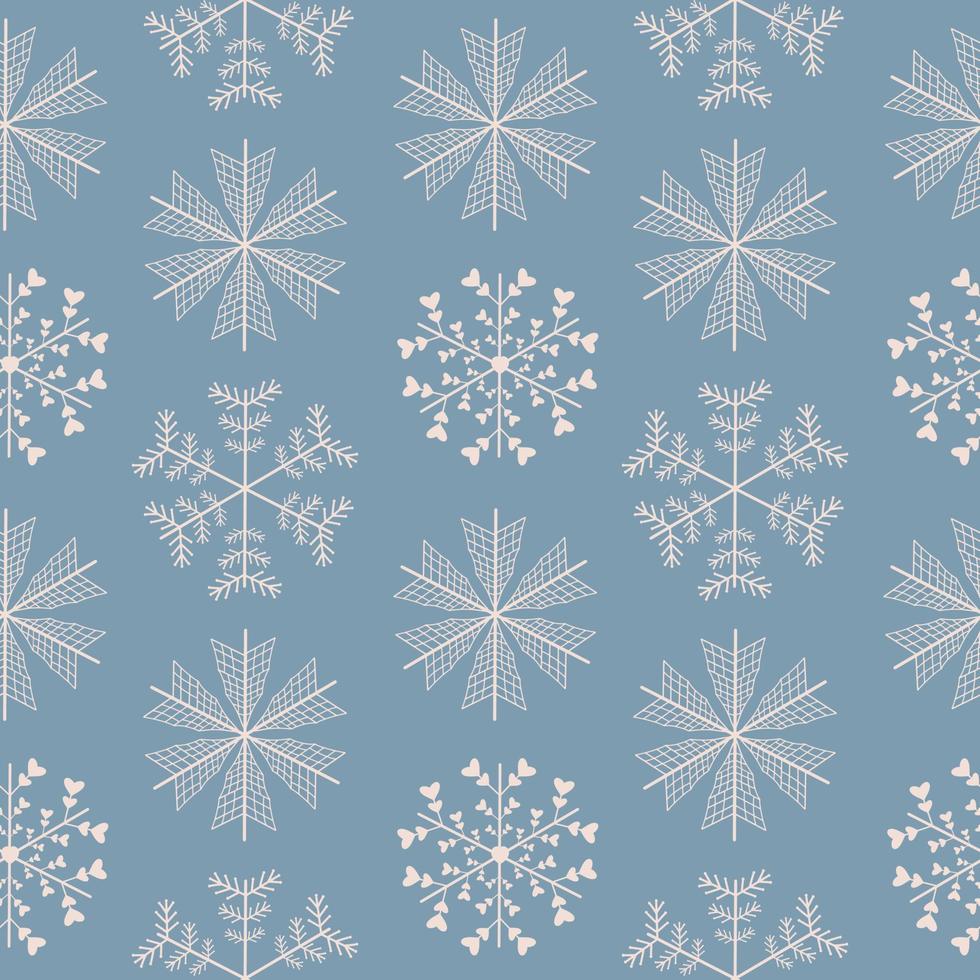 Seamless pattern with different snowflakes. Snow on a blue background. Vector illustration in flat style