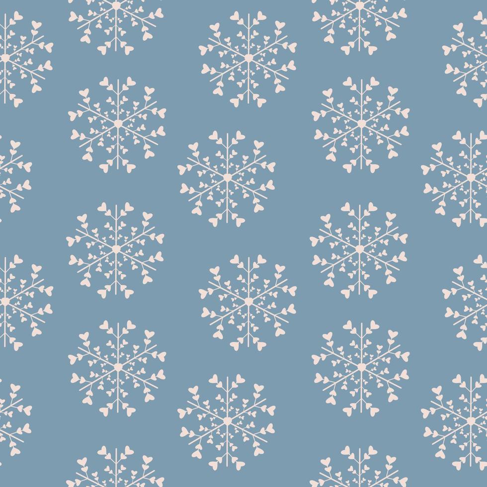 Seamless pattern with different snowflakes. Snow on a blue background. Vector illustration in flat style