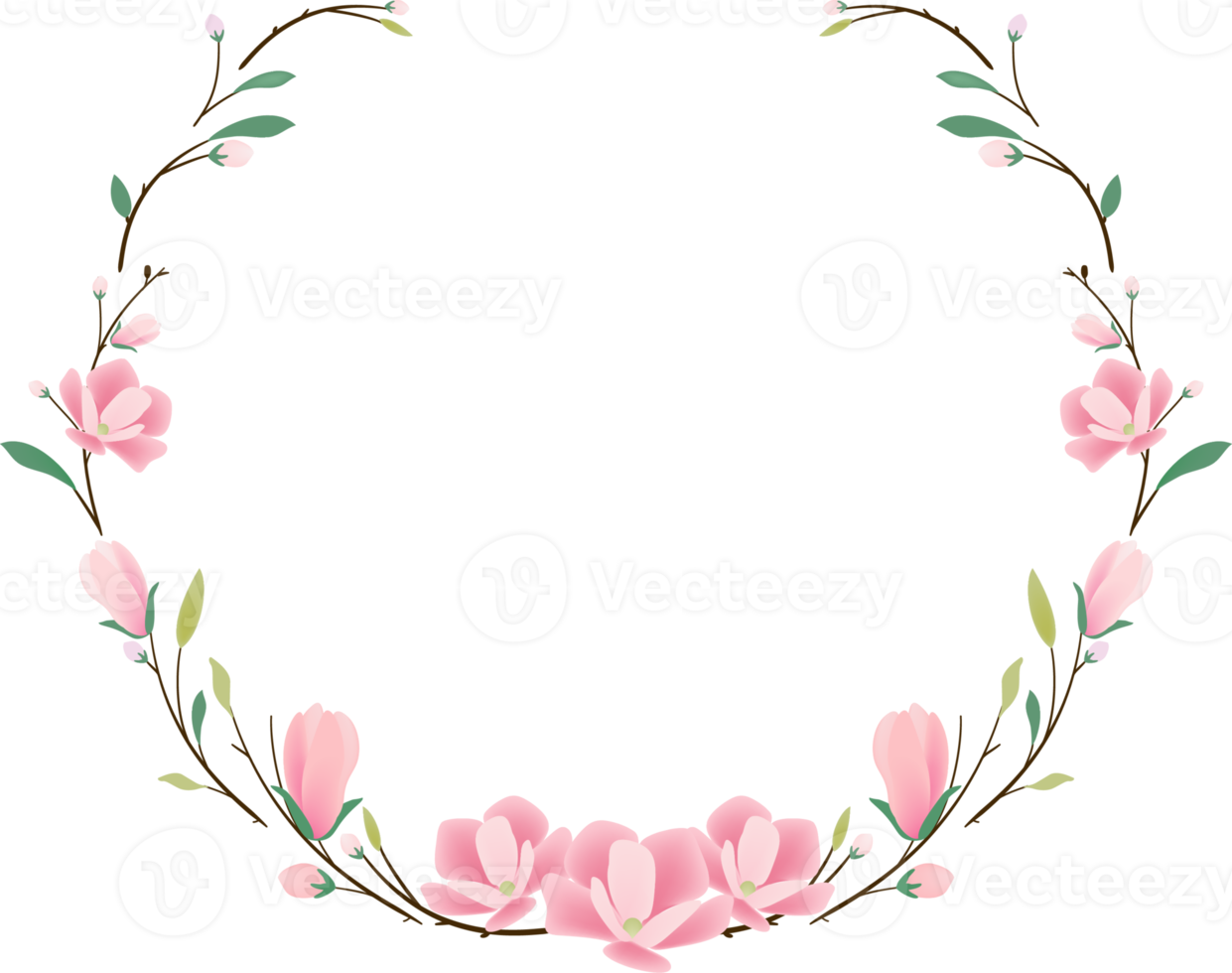 pink magnolia heart wreath frame for valentine banner png