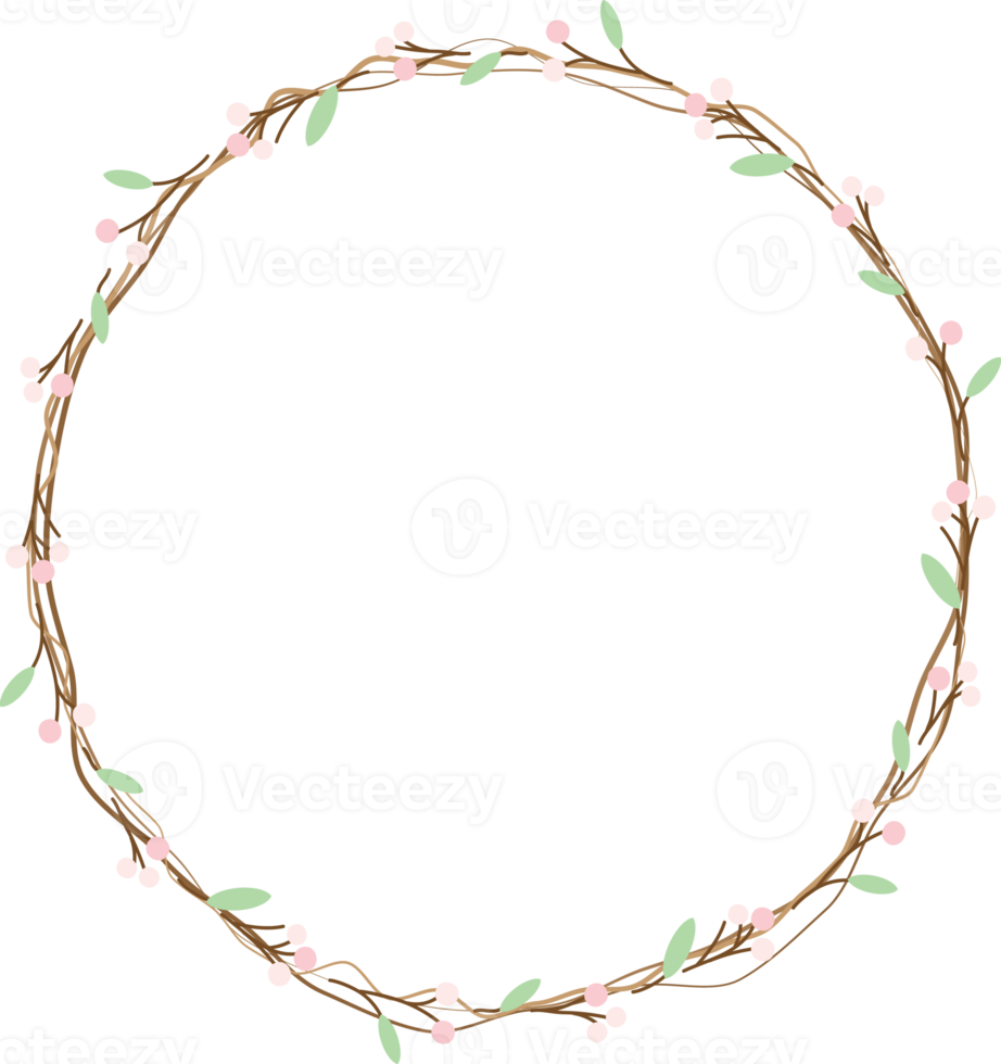 minimal flower bud heart and circle wreath png