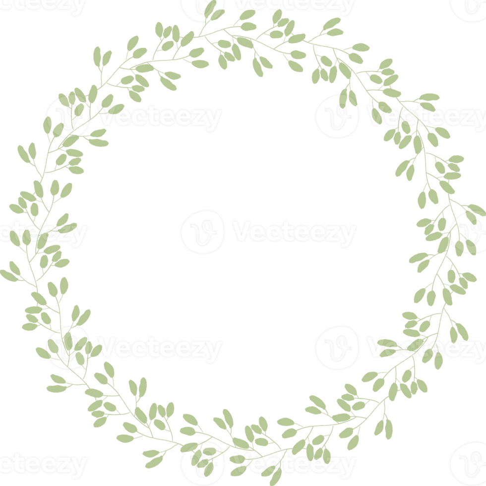 grön löv cirkel krans ram platt stil png