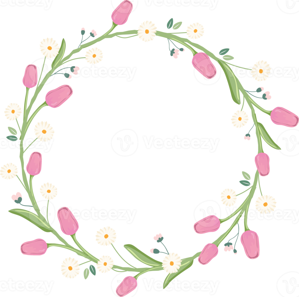 tulip and daisy spring flower bouquet wreath frame png