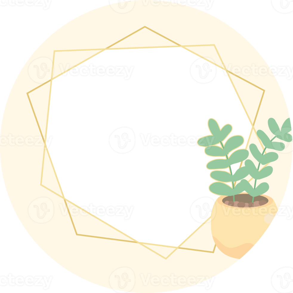 kaktus och saftig platt stil med gyllene geometrisk ram klistermärke png