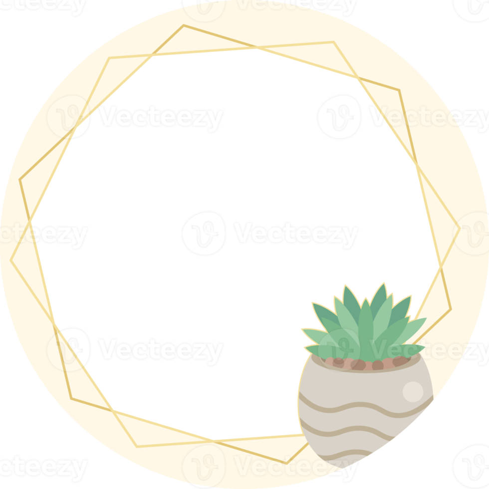 cactus y estilo plano suculento con pegatina de marco geométrico dorado png