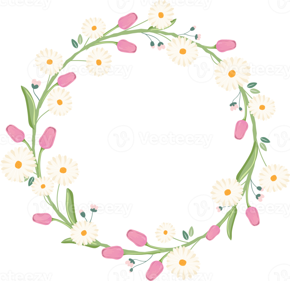 tulip and daisy spring flower bouquet wreath frame png