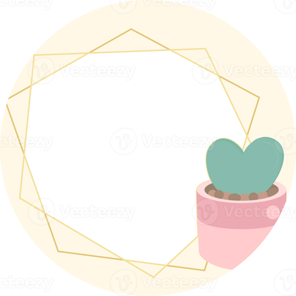 kaktus und saftiger flacher stil mit goldenem geometrischem rahmenaufkleber png