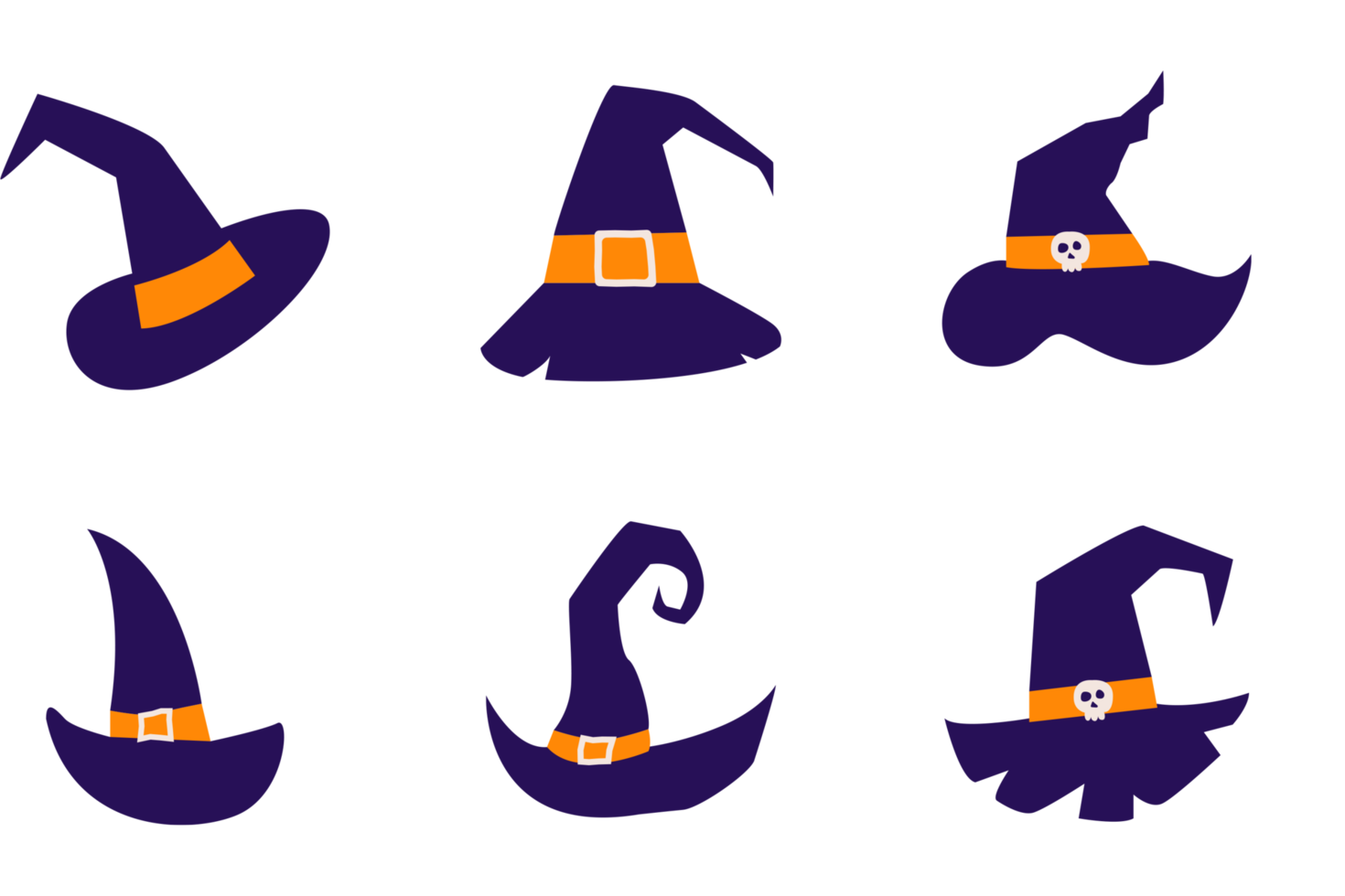 set of witch hats for Halloween on transparent background. png