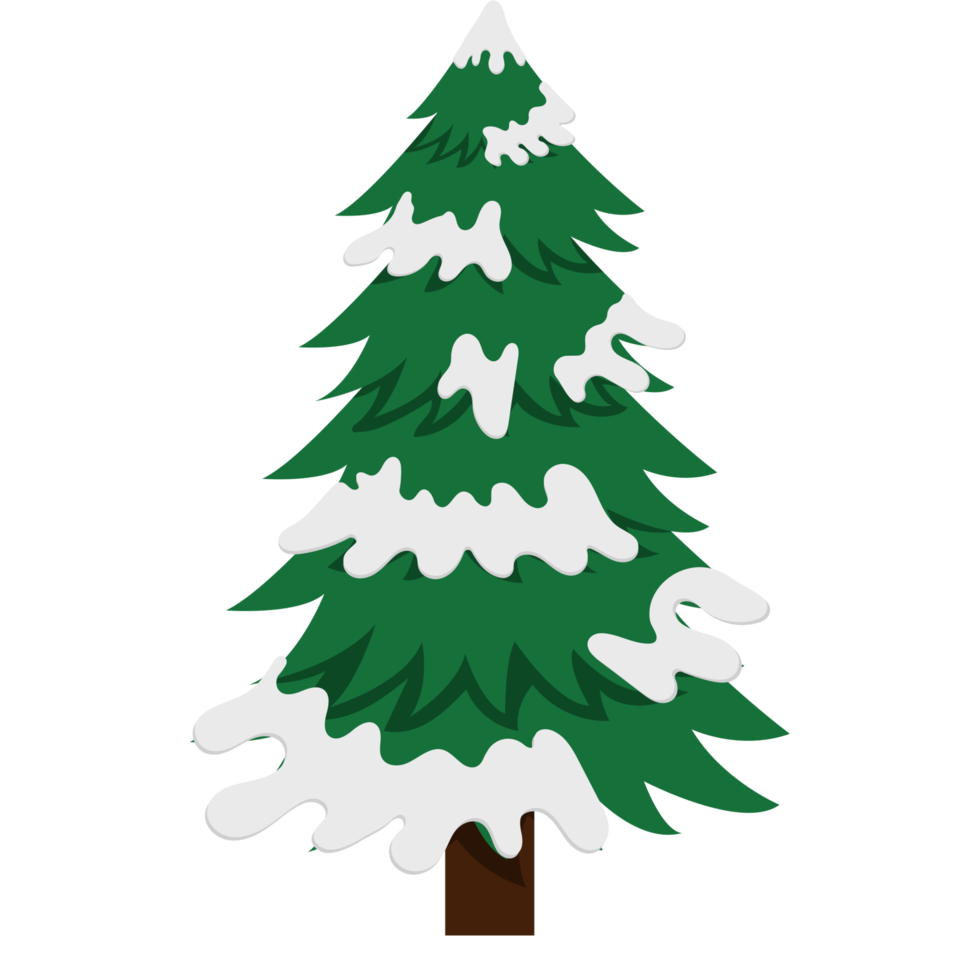 Christmas trees cartoon on tranparent background. New Years and xmas traditional symbol tree with garlands, light bulb, star. Winter holiday. png