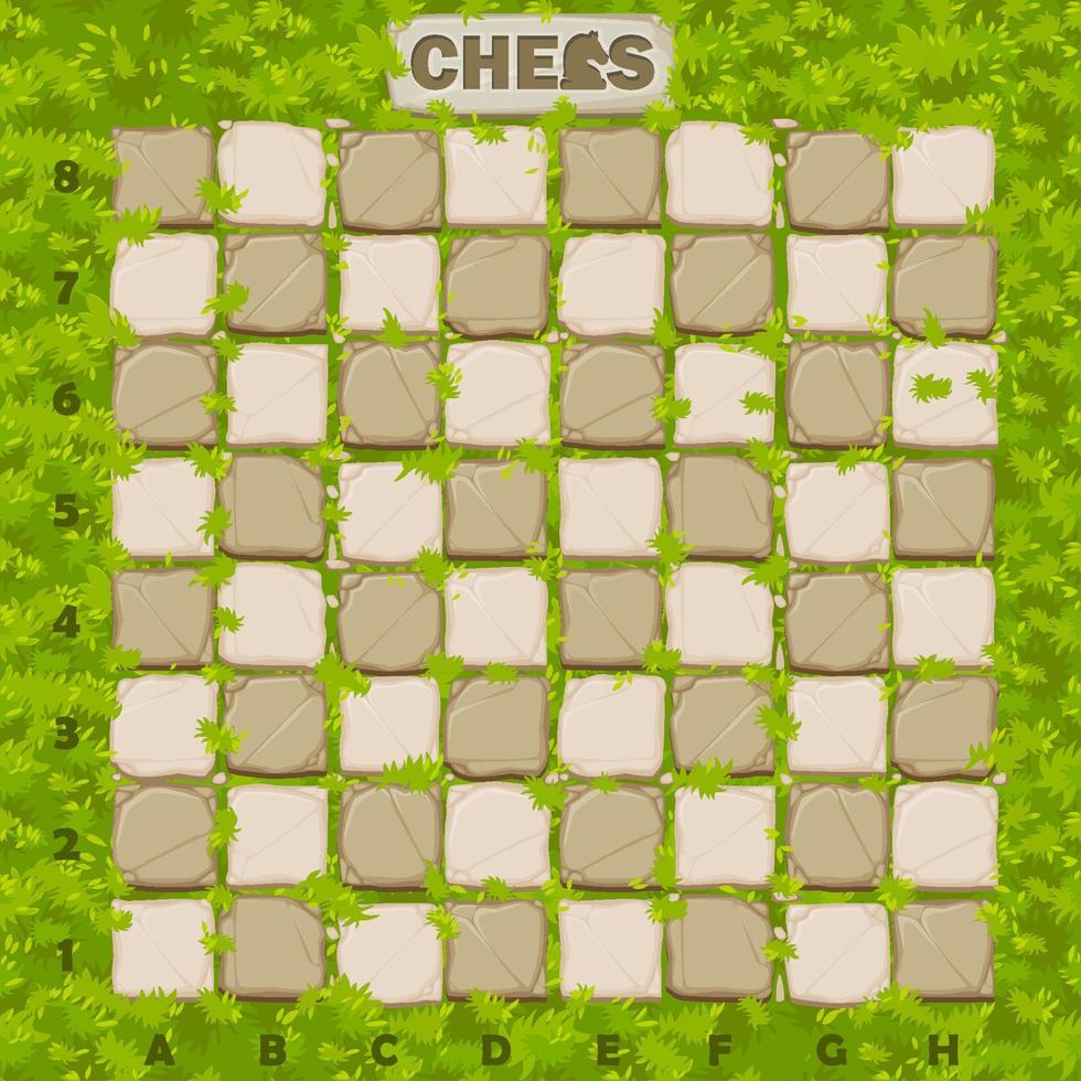 Stone chessboard on a background of grass. Vector chess for playing online.