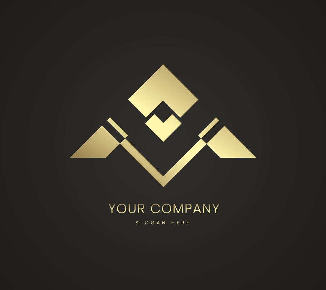 Premium triangle logo in gold metal shape design, golden Triangle for premium product trade mark design vector