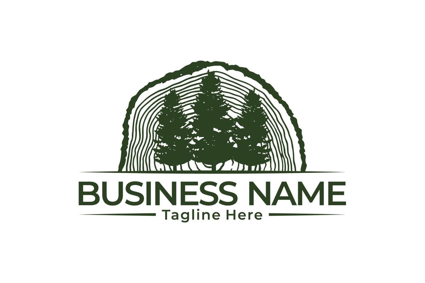 Creative Green Logo Nature Eco with tree pine and round tree rings concept vector