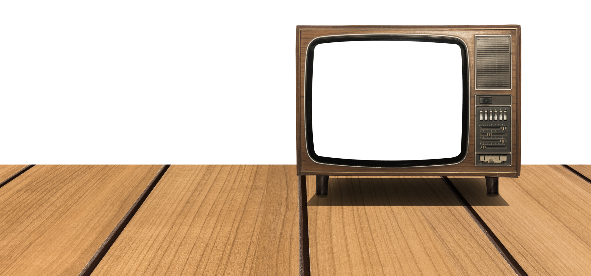 Vintage television with cut out screen on wooden Isolated 12716613 PNG