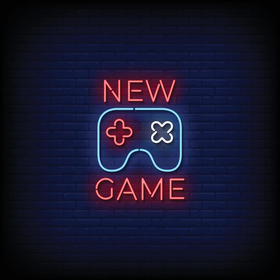 Neon Sign new game with Brick Wall Background vector