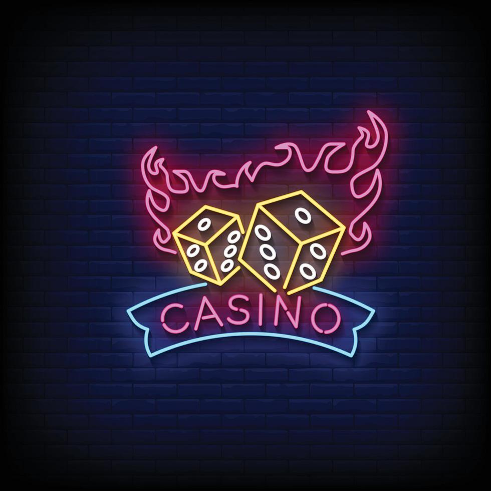 Neon Sign casino with Brick Wall Background vector