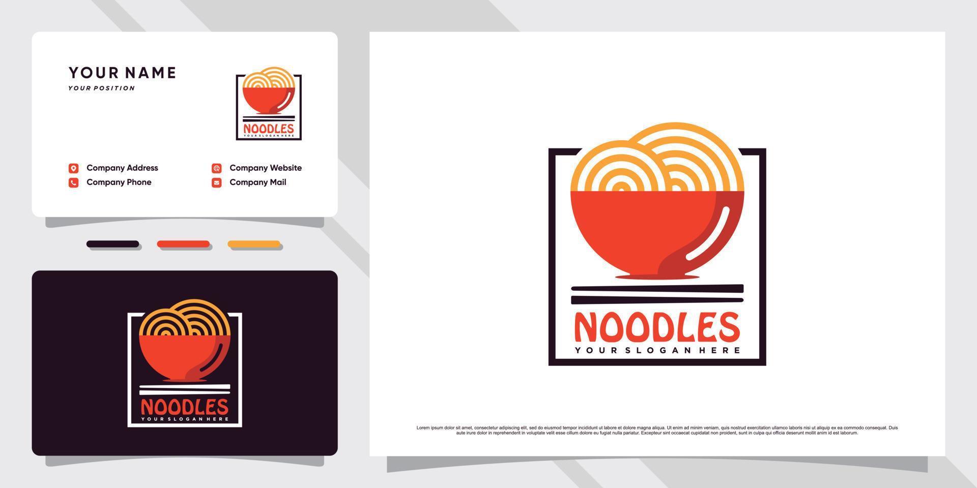 Noodle logo design illustration with bowl icon and business card template vector