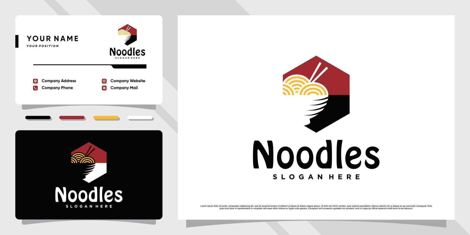 Noodle logo design illustration with bowl icon and business card template vector