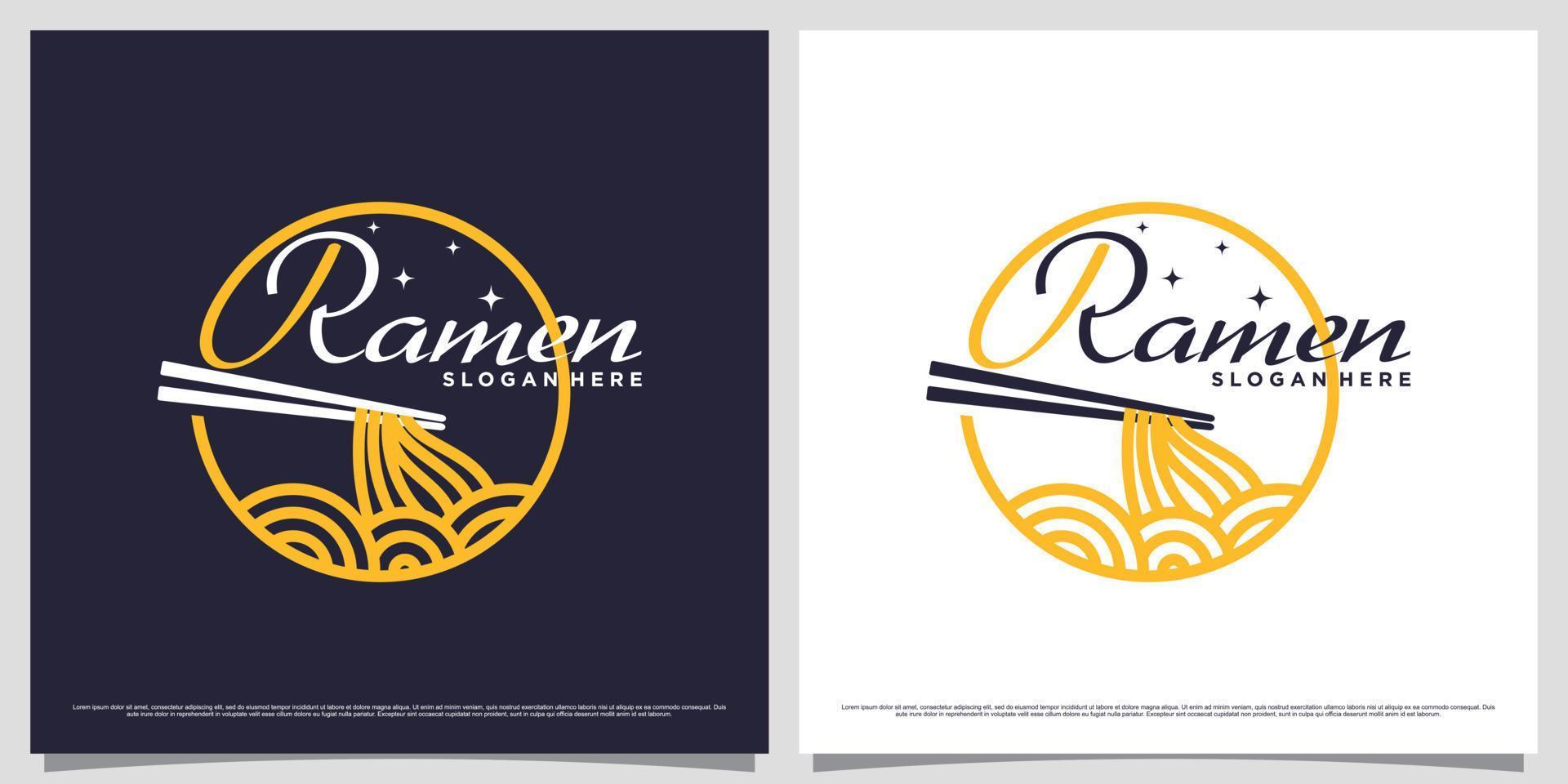 Ramen noodle logo design template with line art style and creative element concept vector
