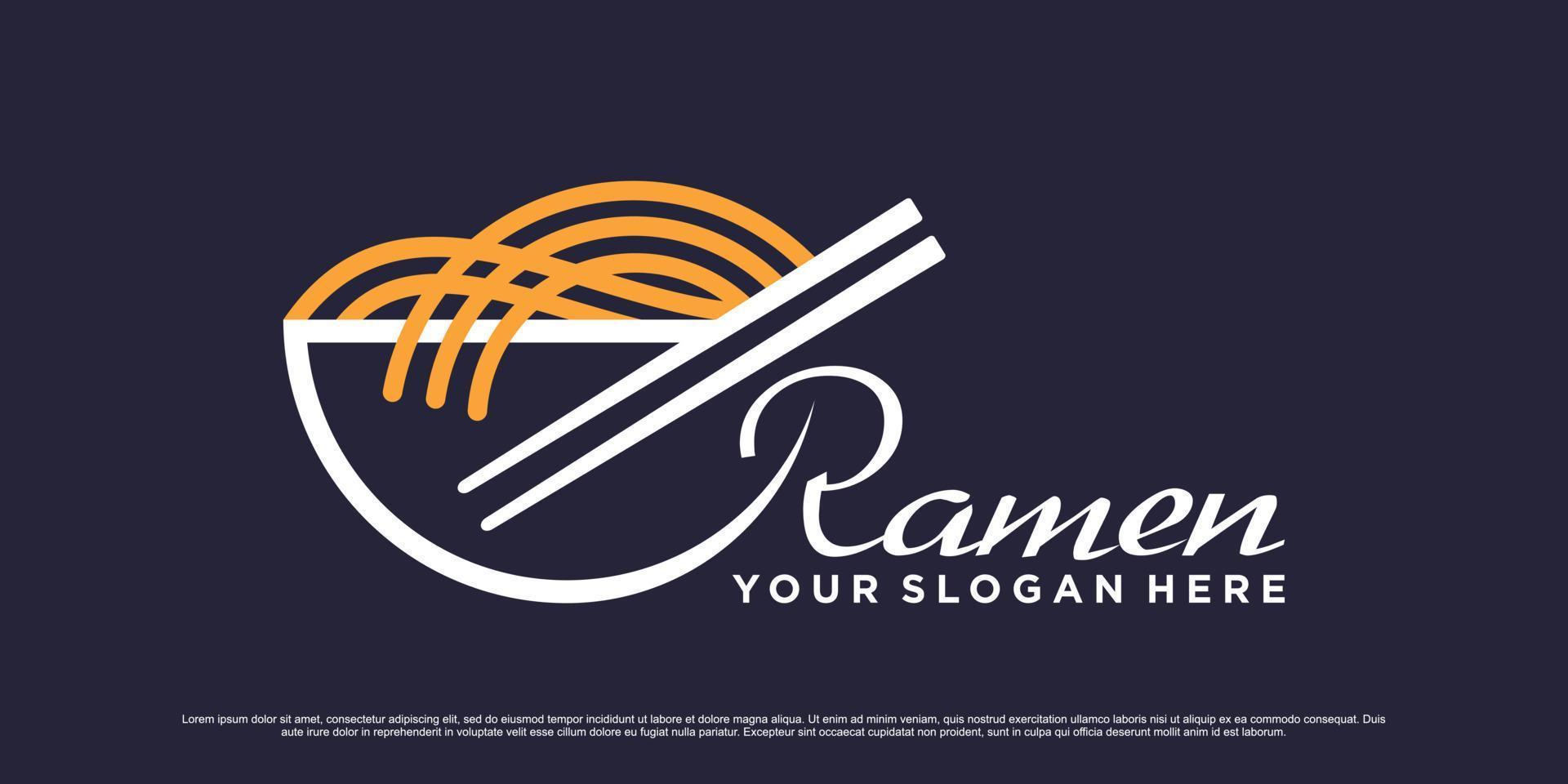 Ramen noodle logo design template with line art style and creative element concept vector