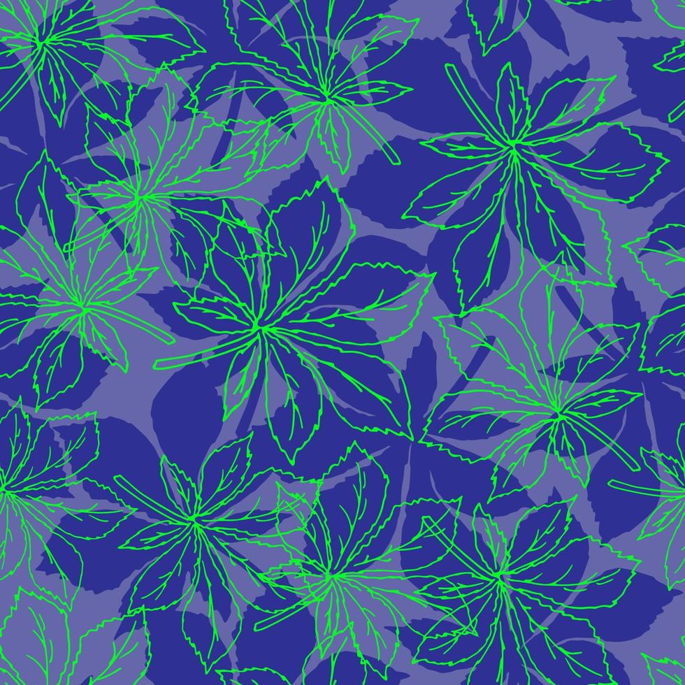 Seamless pattern with leaves of chestnut on background in trendy  color 2022 Very Peri. vector