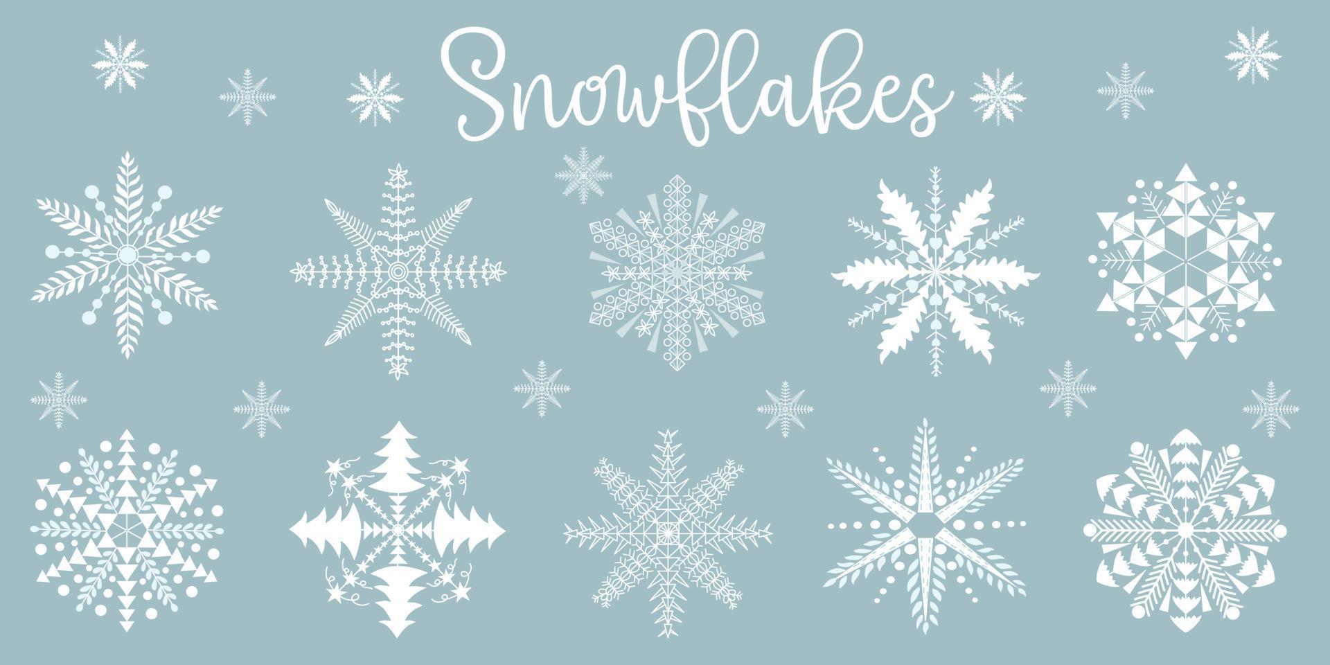 Snowflakes elements designed in doodle style for Christmas themed decorations, cards, scrapbooks, digital prints, bag designs, fabric patterns and more. vector