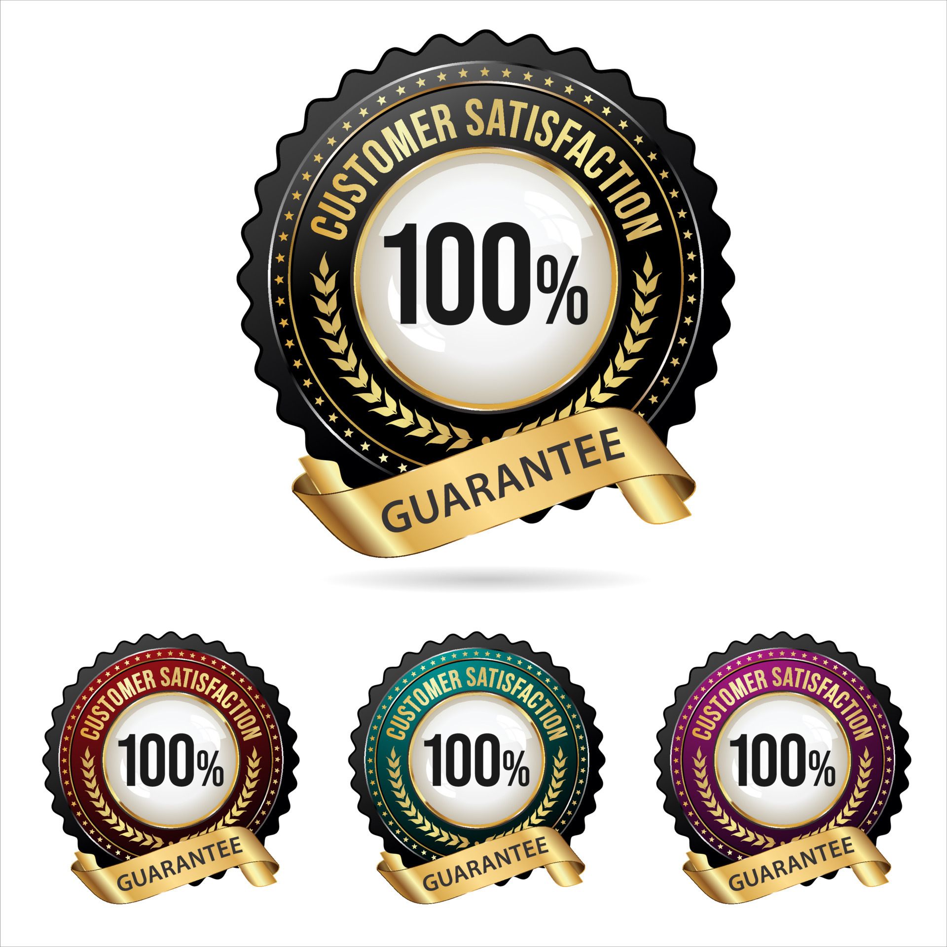 Collection of customer satisfaction guarantee badge with ribbon ...
