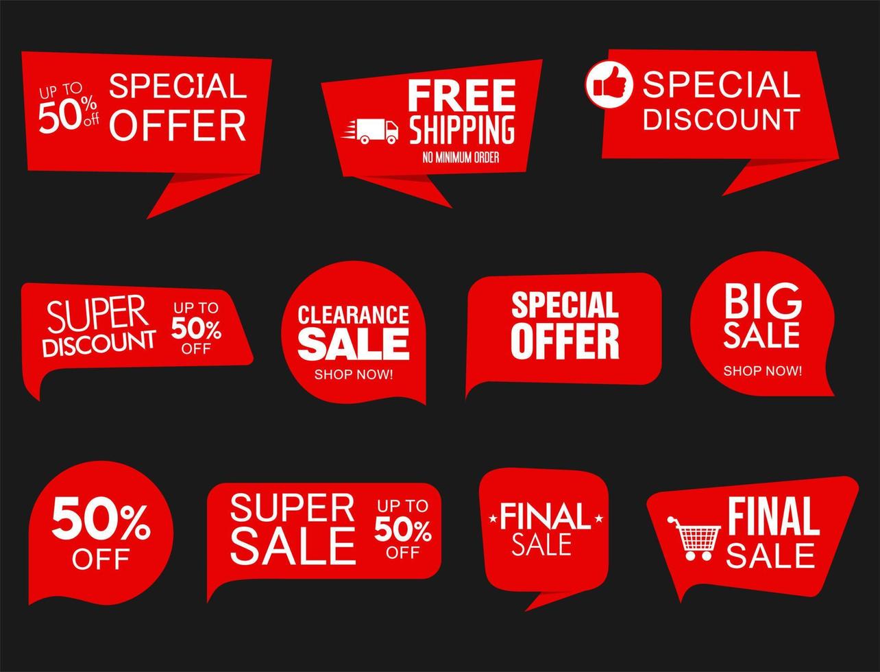 Collection of super sale and special offer red sticker vector illustration