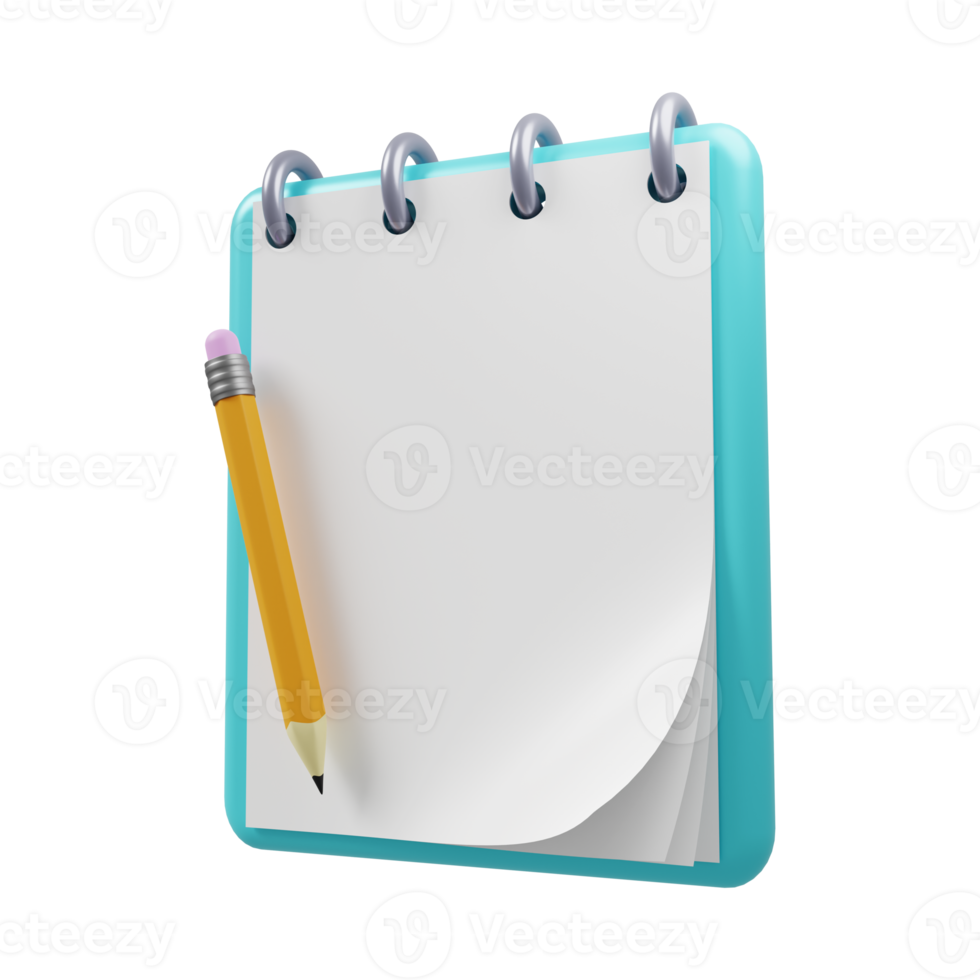 Empty notebook with a pencil. 3D rendering. png