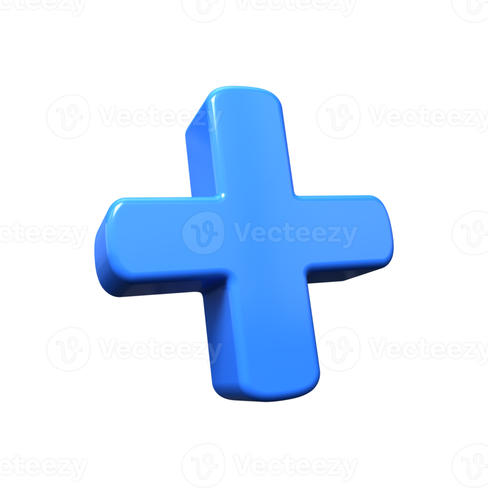 Blue plus sign 3d render png