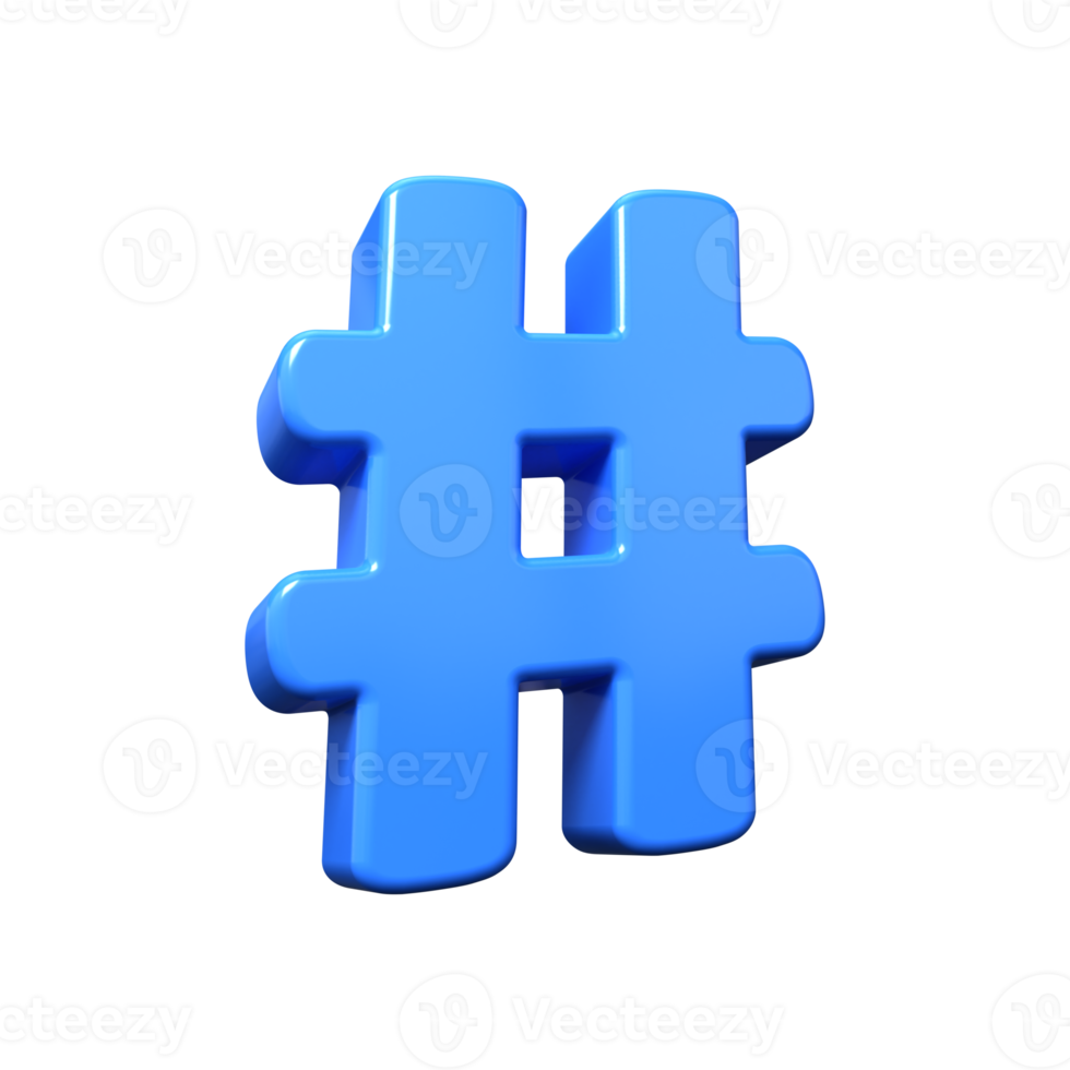 Blue hash symbol 3D hashtag sign Octothorp icon for SEO promotion 3d render png