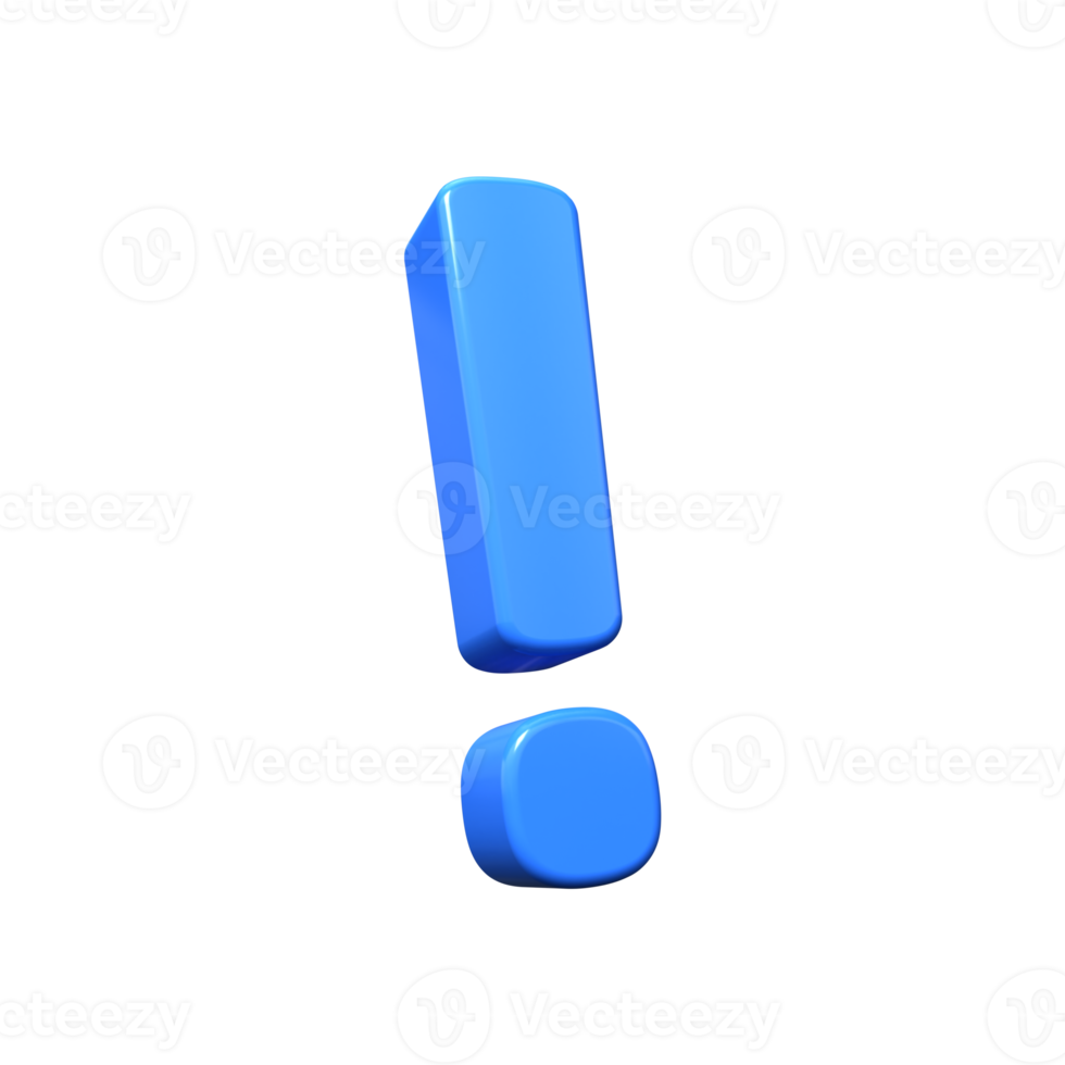 Blue exclamation mark. 3D rendering png