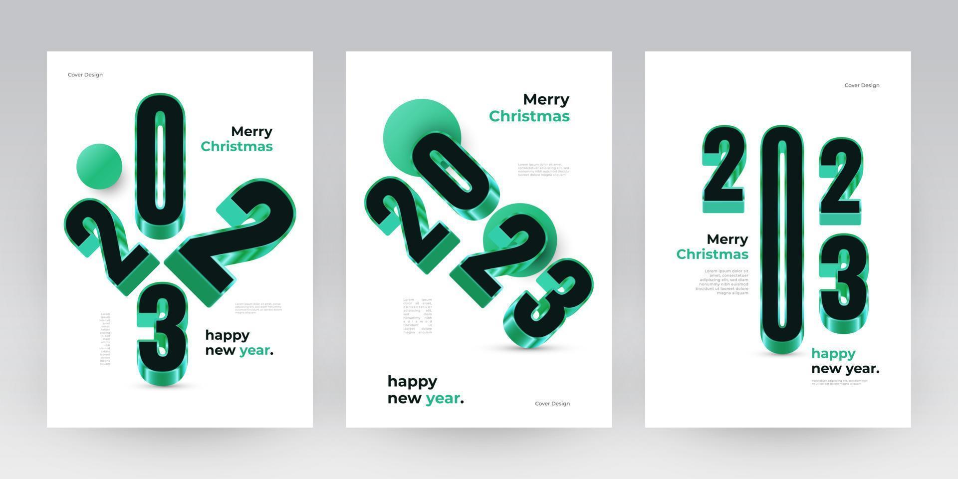 Happy New Year 2023 Poster Set with 3D Numbers. New Year Design Template for Decoration, Branding, Banner, Poster, Cover and Card vector