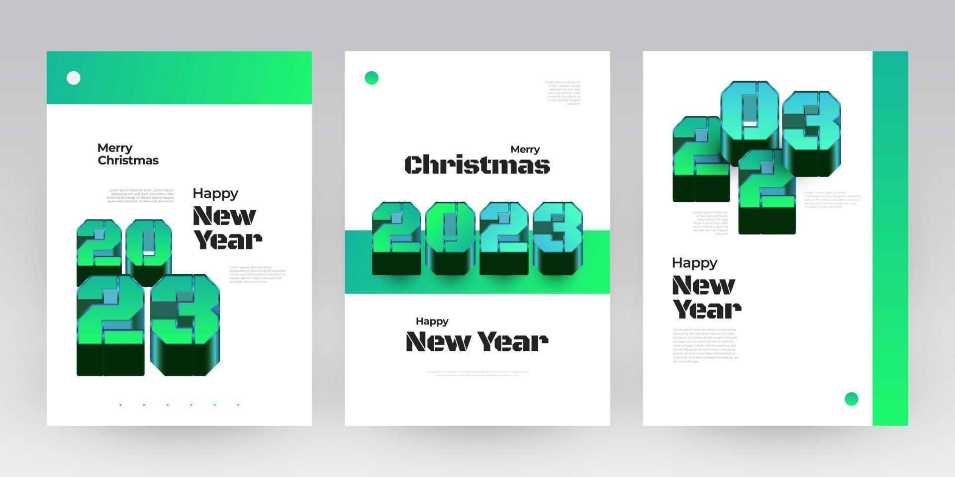 Happy New Year 2023 Poster Set with 3D Numbers. New Year Design Template for Decoration, Branding, Banner, Poster, Cover and Card vector