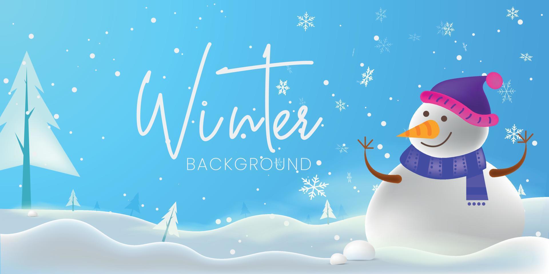 Winter background Merry Christmas  happy new year greeting vector design. Snowman and snowflake Christmas season. winter background