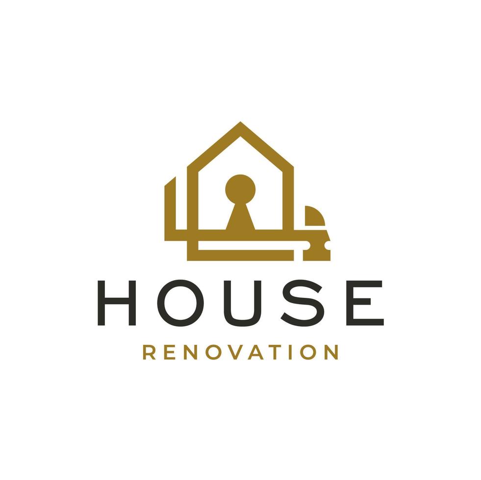renovación de la casa con diseño de logotipo de martillo y ojo de cerradura vector